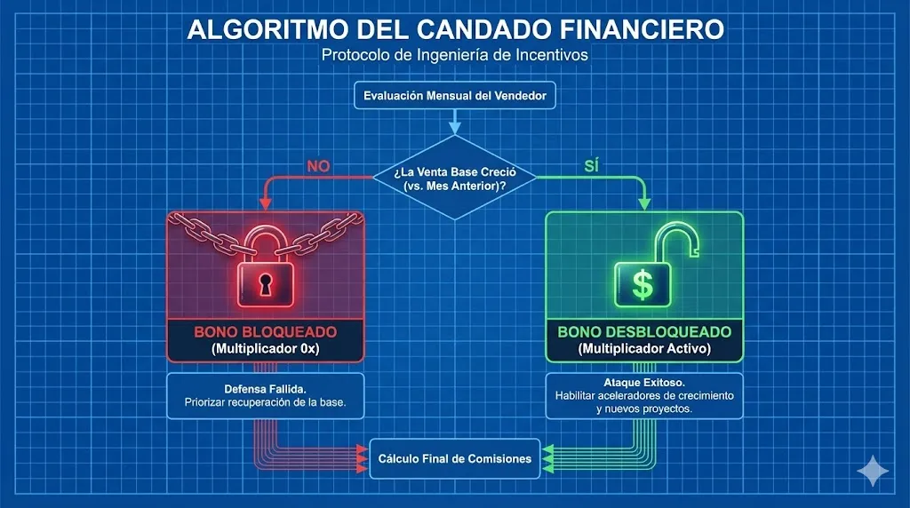 Diagrama de flujo del Candado Financiero para comisiones de ventas